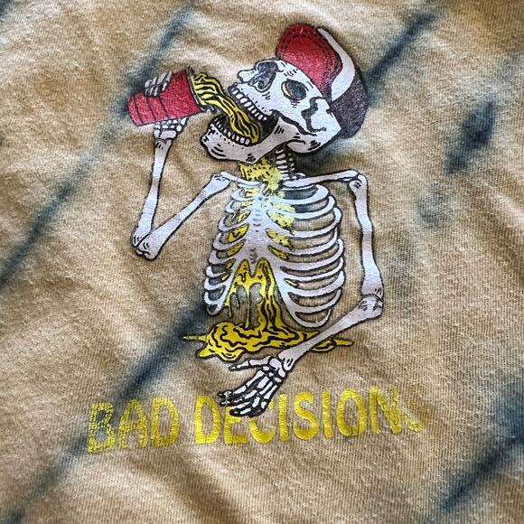 Dikotomy Yellow and Black Tie Dyed "Bad Decision' Long Sleeves Tee Shirt Size L - Picture 3 of 7